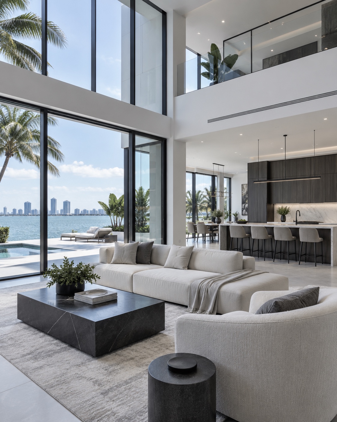 Isa Home Investments — modern waterfront living room and kitchen renovation